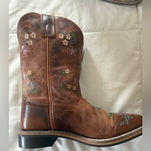 Embroidered Brown Leather Kids Boots